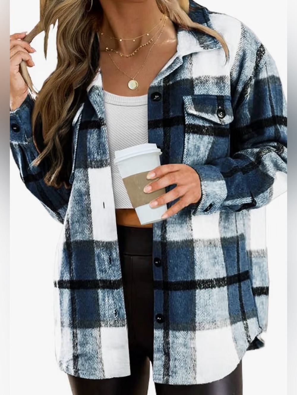 Classic Blue Plaid Shacket - Women xxl